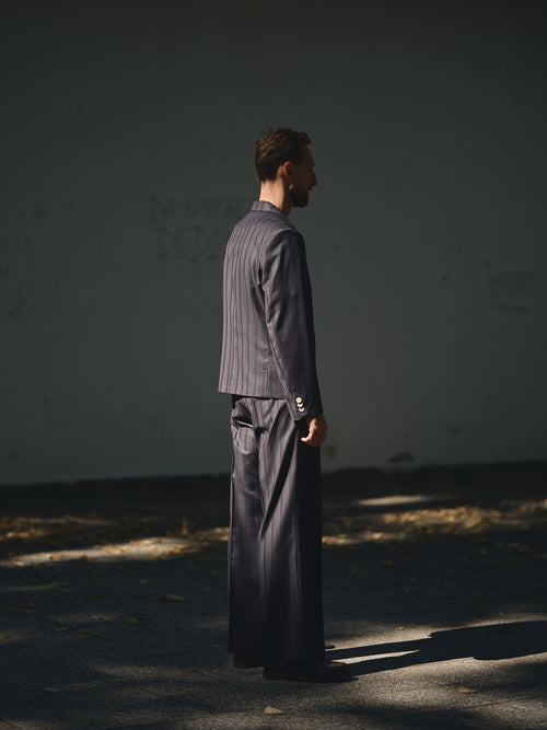 Cropped Double-Breasted Blazer in midnight stripe by TODÓR TRAME, image 2 of 7